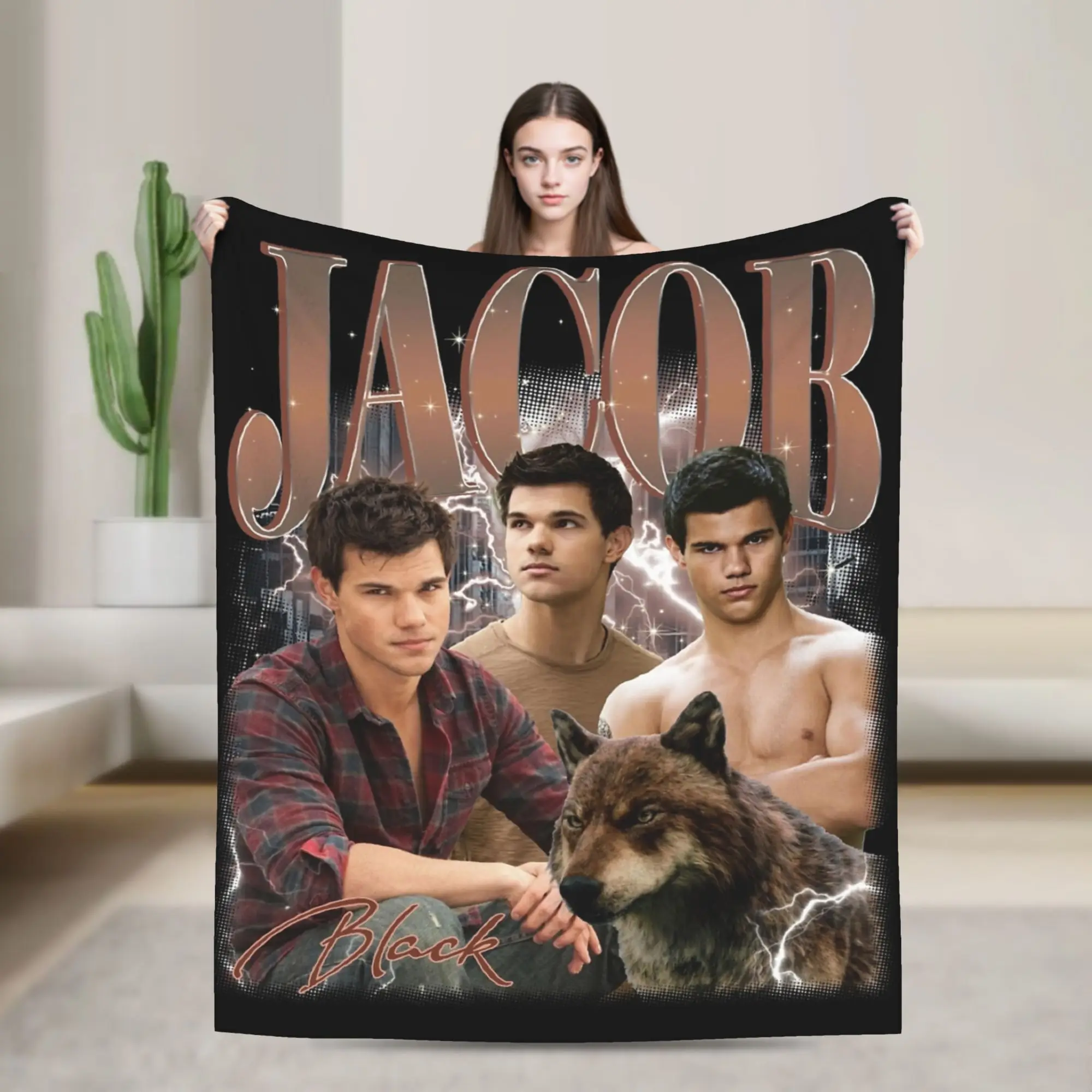 Jacob Black Twilight Bootleg Blanket Coral Fleece Plush Decoration  Warm Throw Blankets for Home Bedroom Plush Thin Quilt