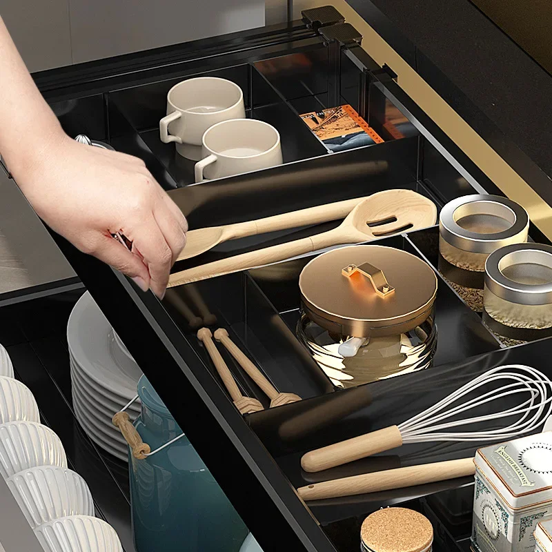 Pull Basket Kitchen Cabinet Alloy Drawer Type Dish Basket Kitchen Cabinet Storage Rack Built-in Bowl Basket Bowl Rack D