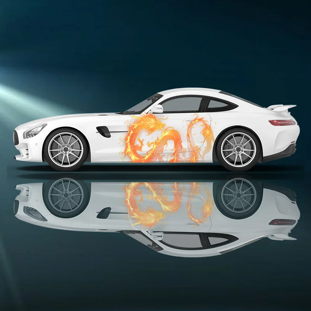 Soaring Flame Dragon Decoration Car Side Sticker Vinyl Self-adhesive Paper Motorsport Paint Decal Suitable for Car Truck Suv