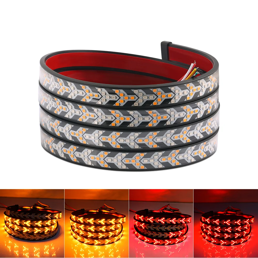 Car LED Truck Tailgate Light Strip Driving Turn Signal Brake Reverse Lights Sequential Red Amber For Pickup Jeep SUV VAN 12V 24V