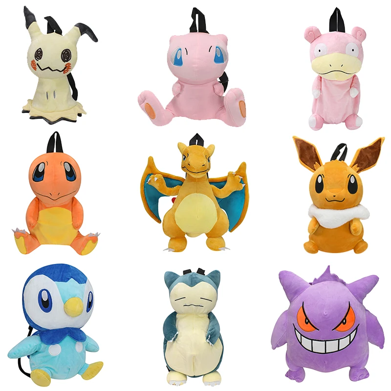 Pokemon Plush Backpack Toys Eevee Mimikyu Mew Gengar Soft Stuffed Shoolbag Rowlet Snorlax Lucario Shoulder Bag Halloween Satchel