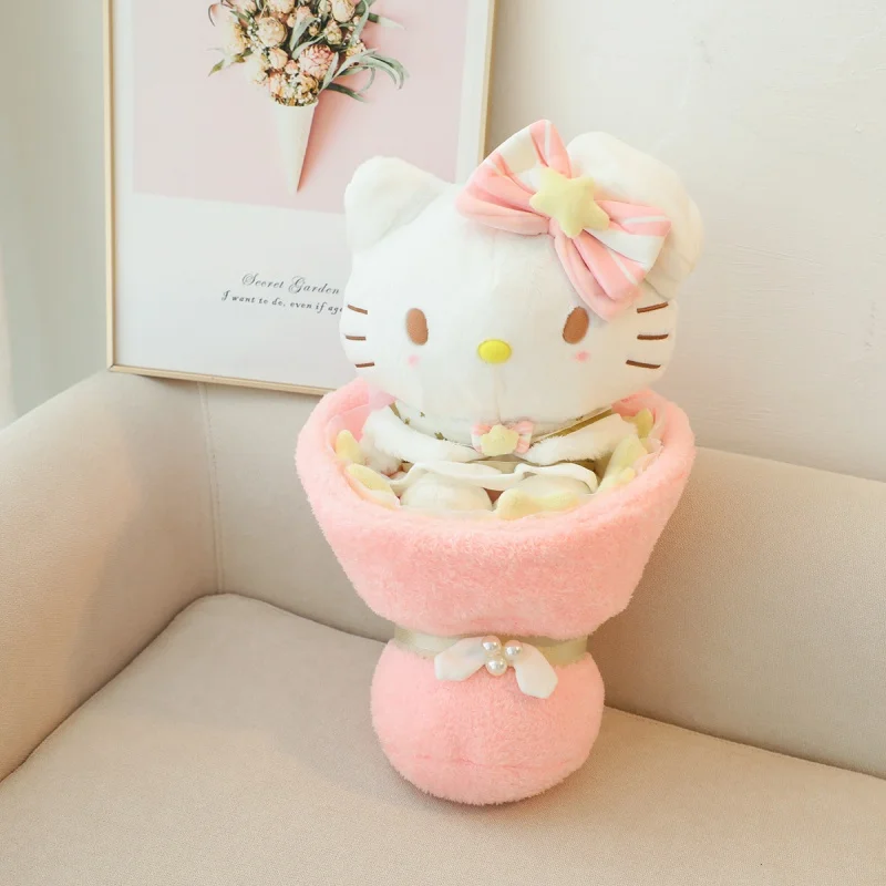 Sanrio Melody Flower peluche Kawaii Cartoon Kuromi Hello Kitty Bouquet peluche decorazione della stanza bambola regalo di san valentino