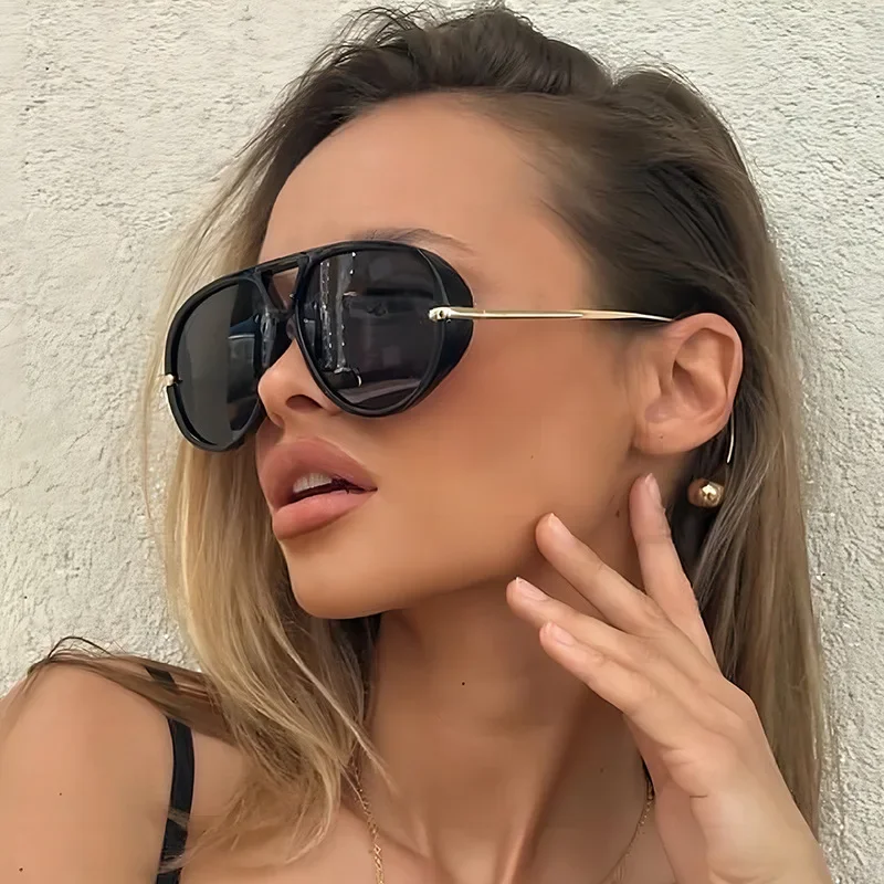Luxury Brand Designer Oversized Pilot Sunglasses Women For Men 2025 Popular Vintage Sun Glasses Punk Double Bridge Eyeglasses