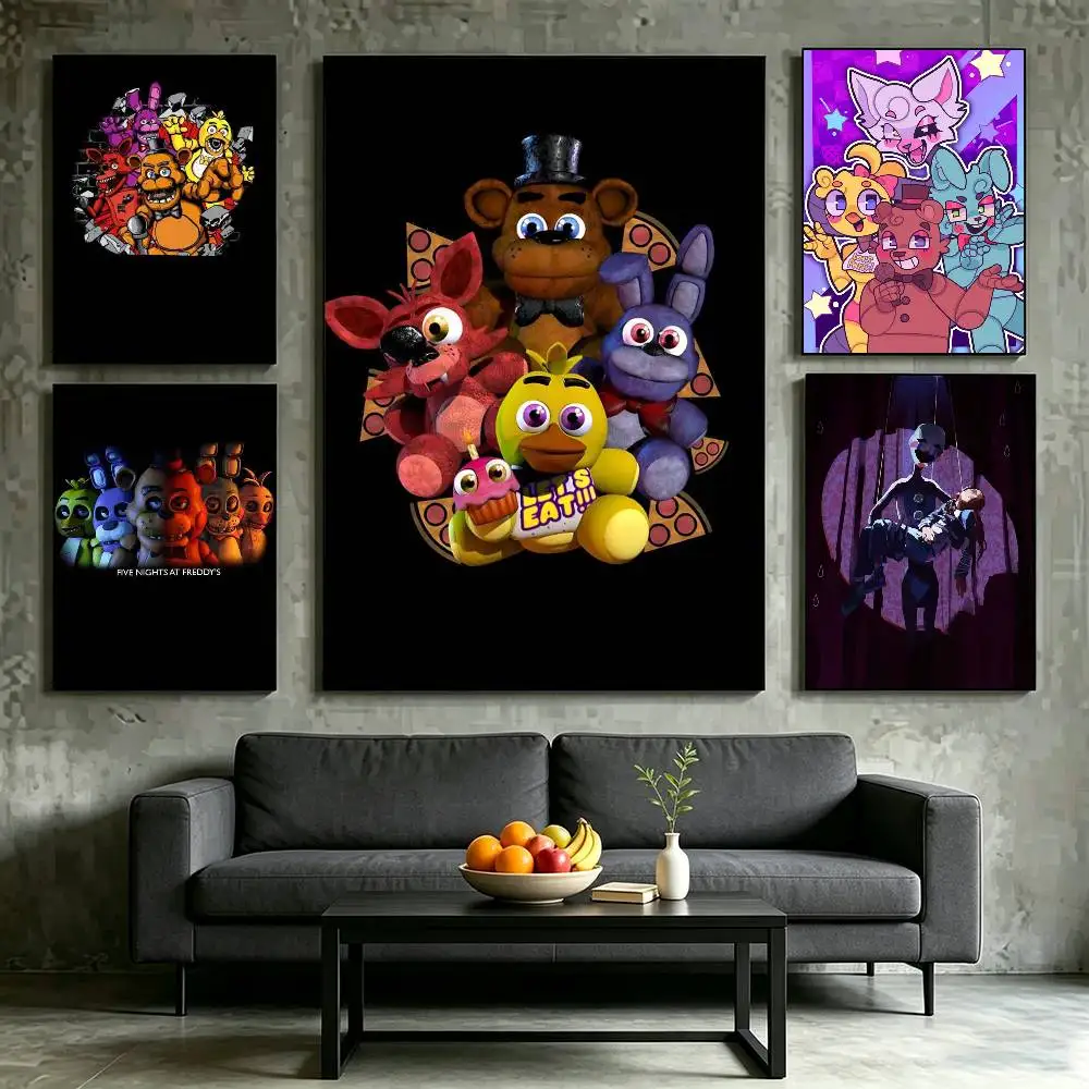 top cute game FNAF  Poster Waterproof Wall Art Sticker For Bar Living Room Vintage Decor High Quality Print Gift