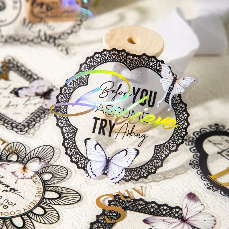 

20-компонентные лазерные золотые наклейки премиум-класса, серия кружевных бабочек для эстетических журналов