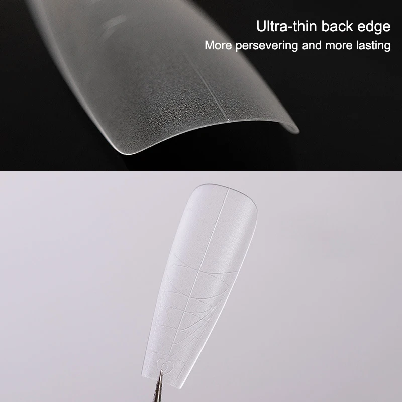 Fake Nails Long Trapezoid Auxiliary Lines 50Pcs/Box Acrylic Fake Finger UV Gel Polish Quick Extension False Nails Tip Manicure