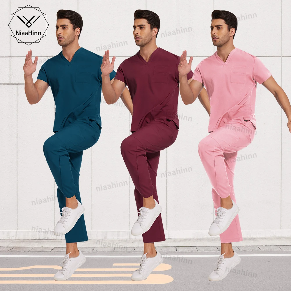 Medical Mens Scrubs Lab Set Male Wholesale Clinic Hospital Doctor Overalls V-neck Top Pants Nursing Scrub Pharmacy Nurse Clothes