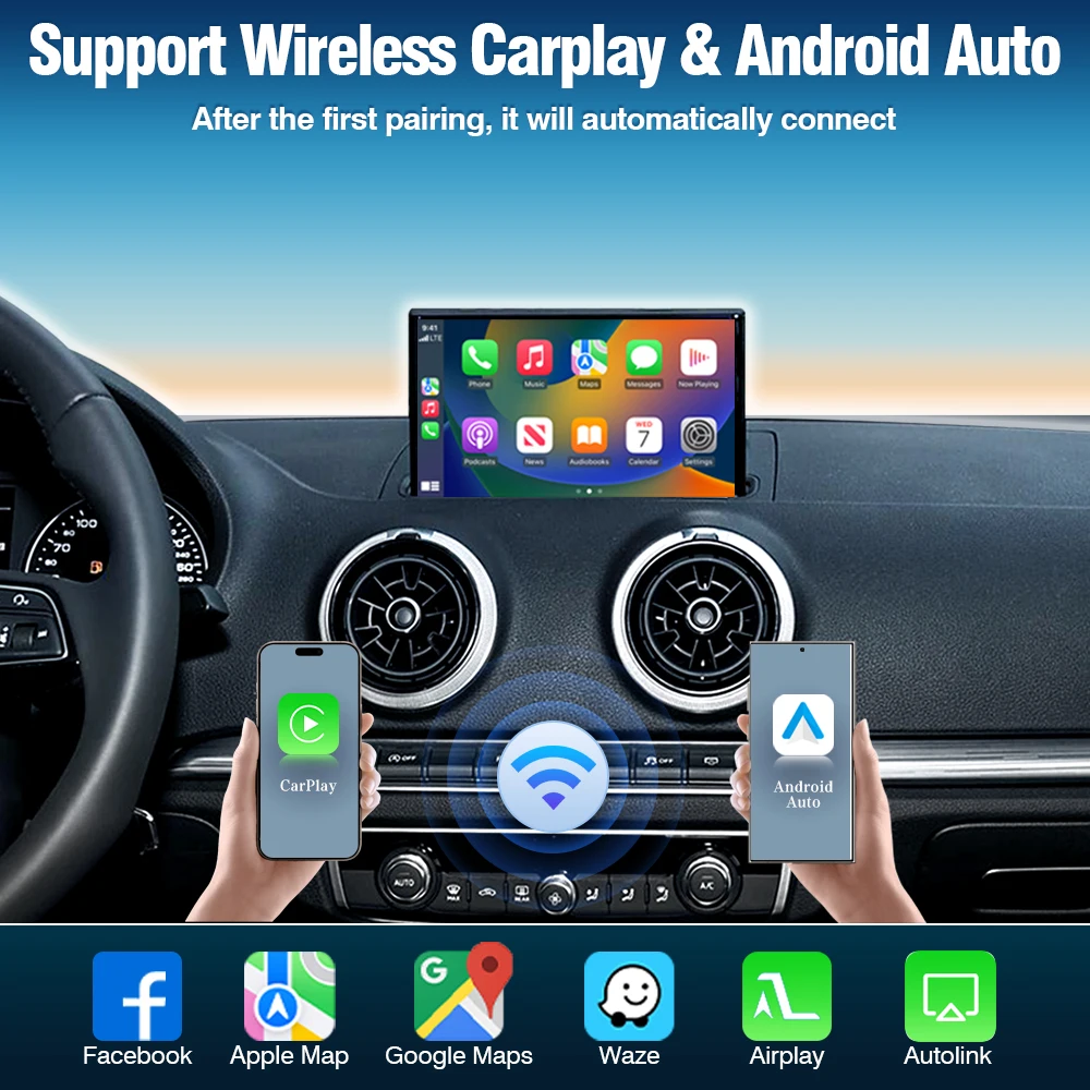 AUTOABC Wireless CarPlay Retrofit Kits For Audi A3 8v Q2 8P 2012-2018 MIB2 MIB System With Android Auto Reverse Camra Airplay