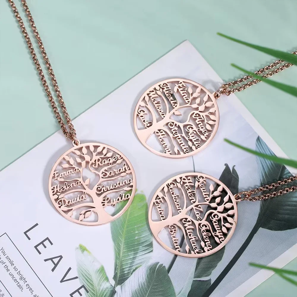 

Customized genealogy name necklace, round necklace, multiple name necklace, mother's gift, christmas gift, stainless steel tree