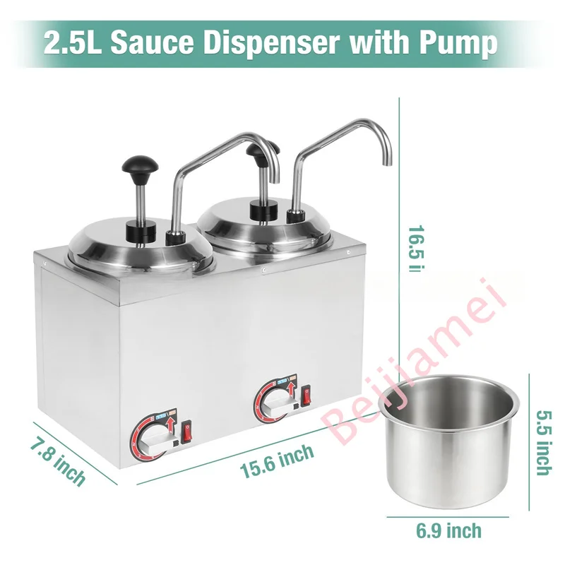 2.5L * 2 خزان مزدوج الشوكولاته الجبن المربيات مضخة موزع آلة تسخين الصلصة التجارية مع مضخة 220 فولت 110 فولت