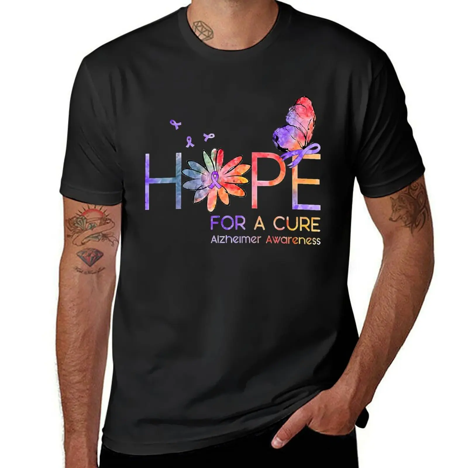 Alzheimer Awareness Hope For A Cure Alzheimer Awareness Flower Gift T-Shirt cute tops vintage clothes oversizeds t shirt for men