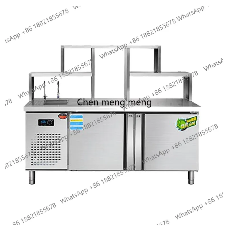 

Commercial stainless steel vertical frame worktable double temperature water bar table fresh-keeping refrigerator