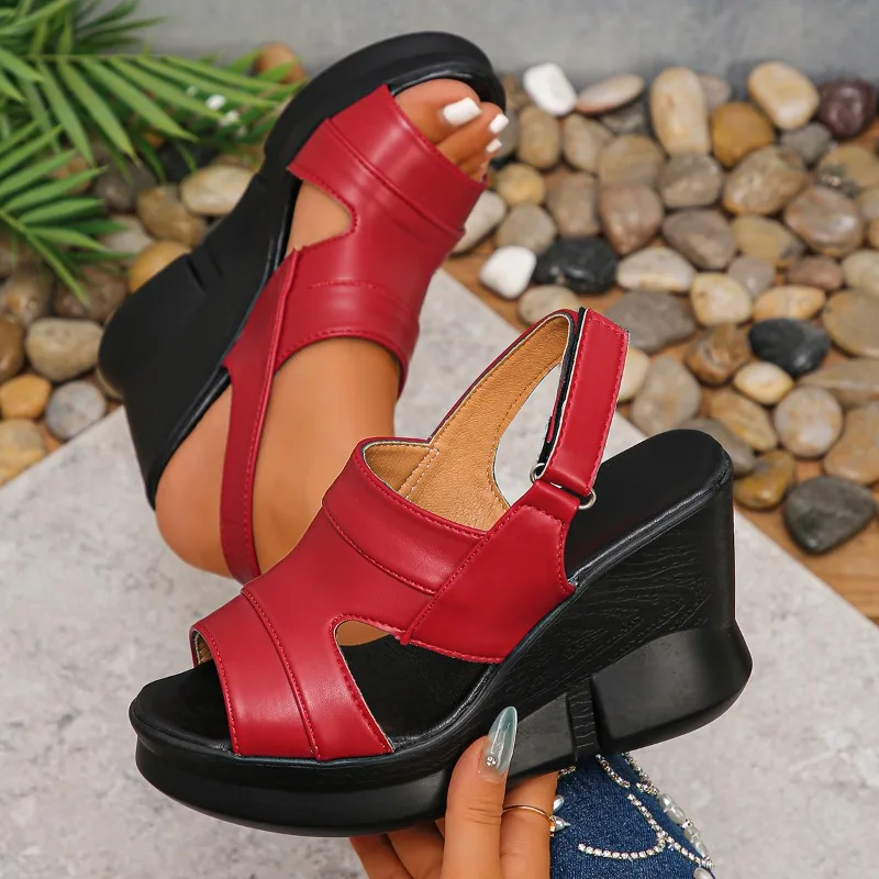 

2025 New Genuine Leather Slippers for Women's Summer Shoes Large Size Fashion Female Wedged Slides High Heel Cowhide Sandals