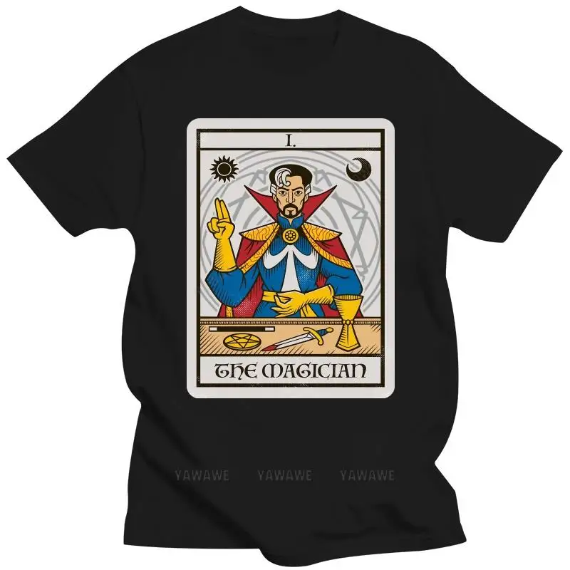 Herren Marke T-Shirt Sommer T-Shirts für Männer Dr. seltsame Tarot-Karte der Magier klassische schwarze T-Shirt Sommer Unisex Kurzarm