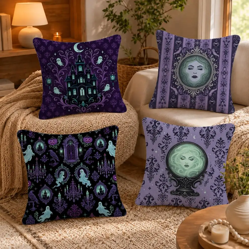 Pattern Nordic Haunted Mansion Cushion Cover Short-Plush Cushion Cover Pillowcase — Suitable for Sofas Bedrooms and Home Decor