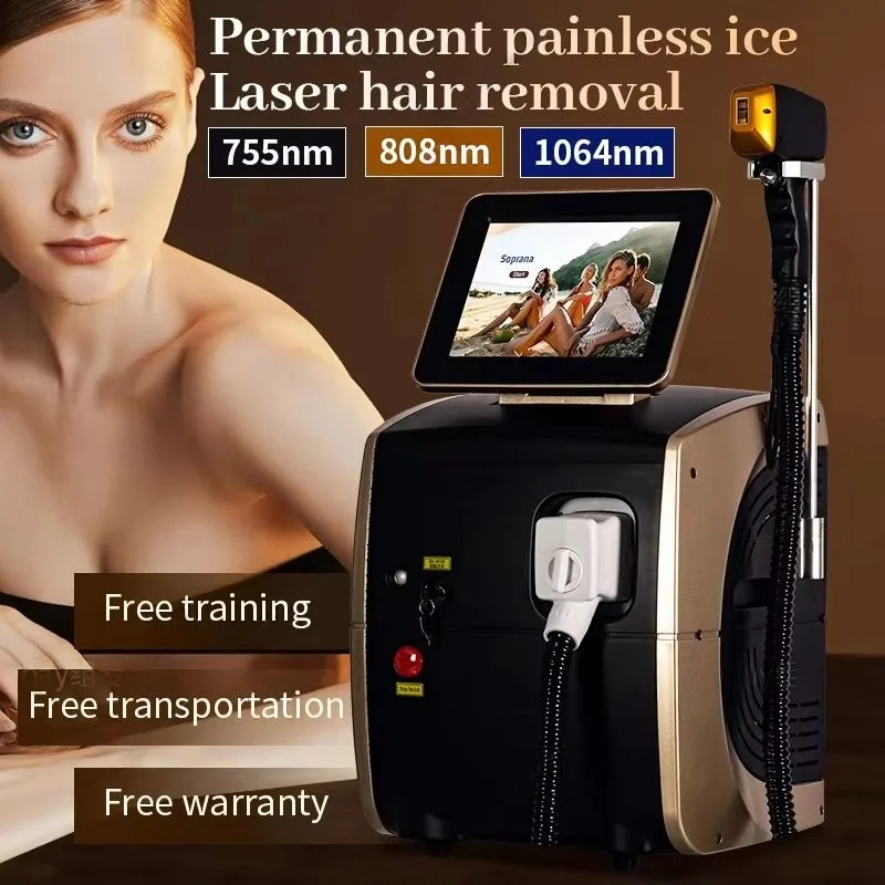 

Профессиональный диодный ледяной титановый лазер для удаления волос на теле, 3 длины волны 755/808/1064 нм, удаление волос на лице для салонного эпилятора