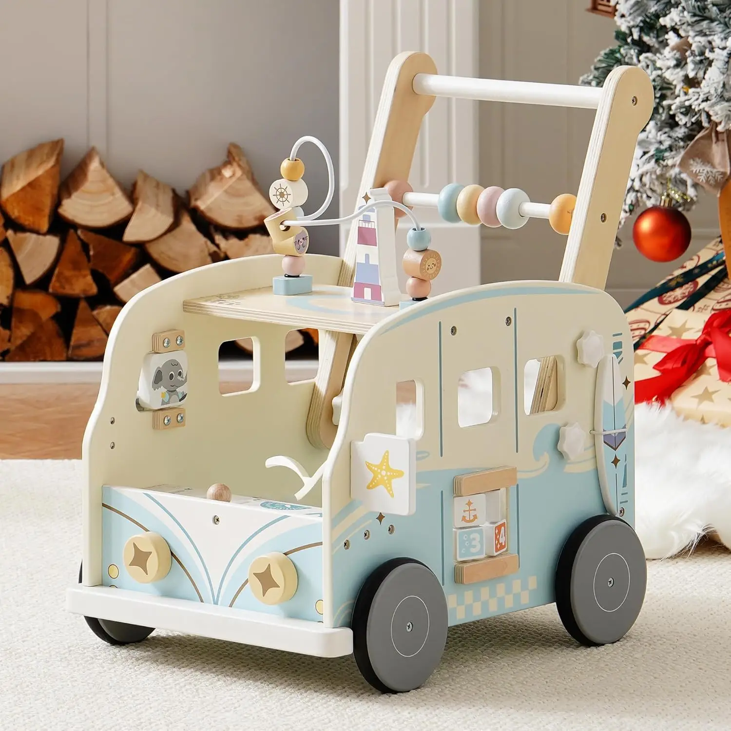 Robotime Robud Houten loopstoeltje Baby Duw mee Activiteit Wandelaars met wielen Multifunctionele loopstoeltje Cadeau voor jongens Grils