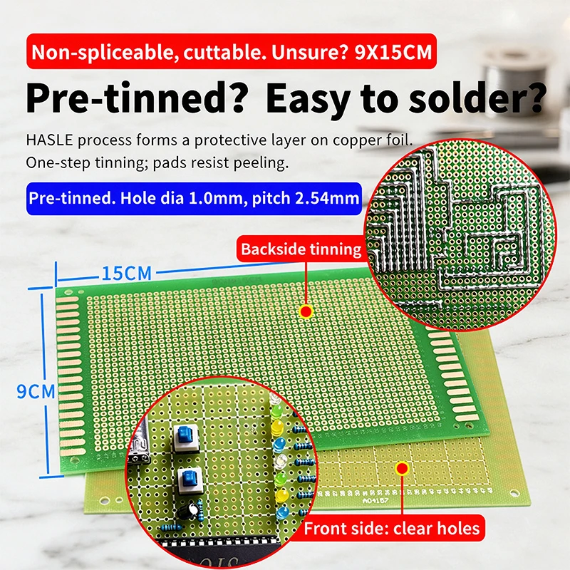 Universal PCB Circuit Board Single Sided Green Oil Protoboard, Solderable Perfboard Prototype Board For DIY Soldering Experiment
