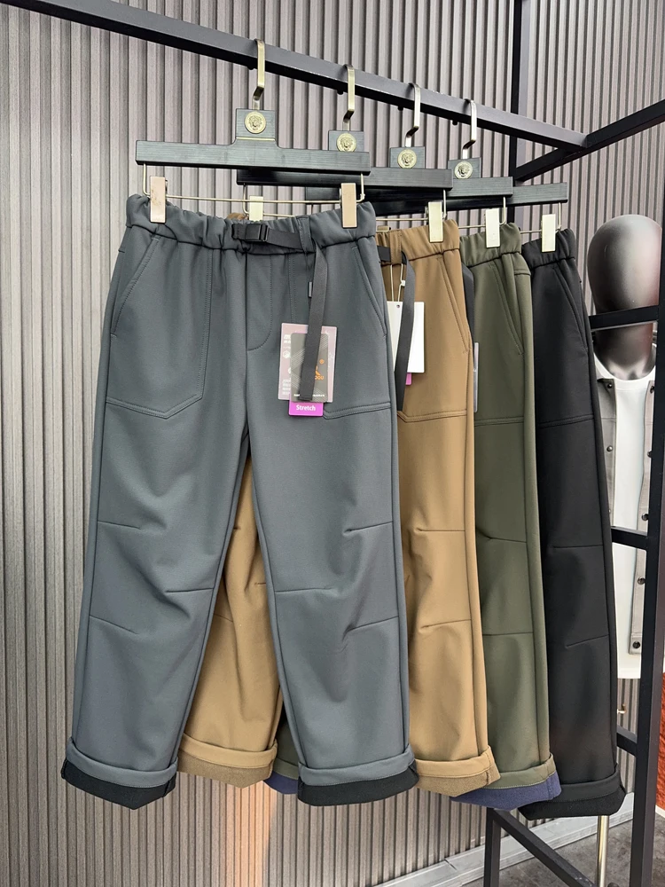 

Men's Outdoor Fce Lined Thiened Straight Leg Workwear Trousers Autumn Winter Waterproof Casual Pants Faion Urban Sle