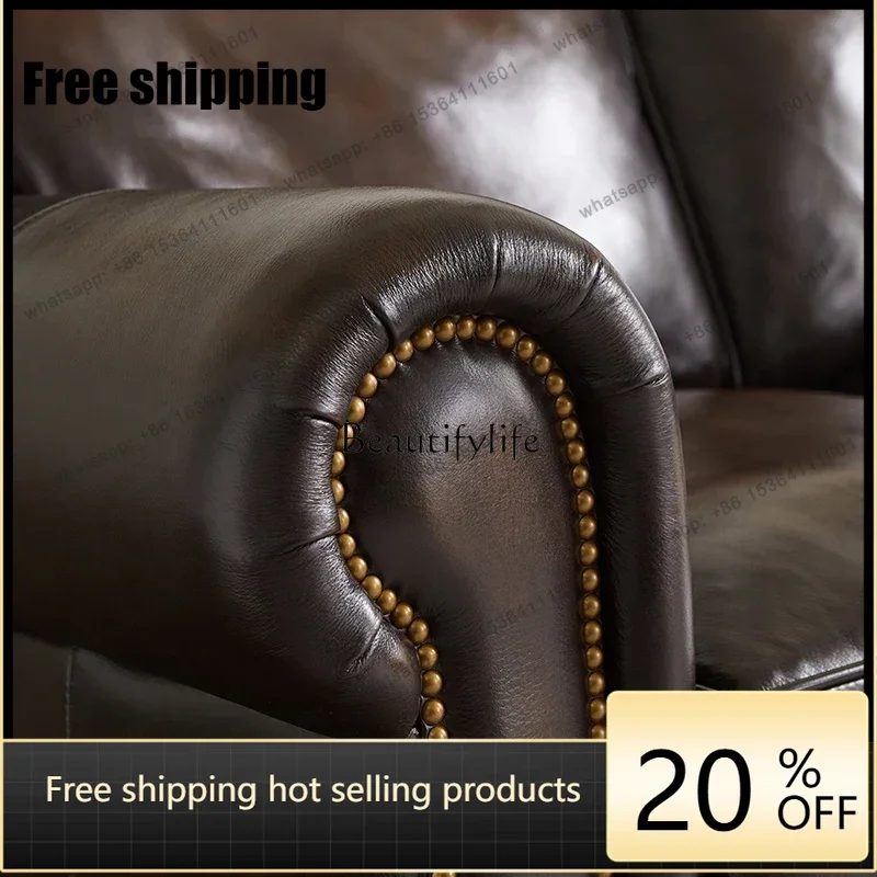 Factory Direct Sofa American retro all-leather sofa polished imported first-layer cowhide