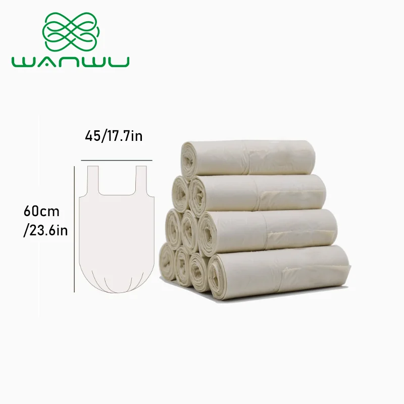 Eco-Friendly Corn Starch Based Biodegradable Garbage Bags - 20L White Vest Style 10 Rolls/100 Bags