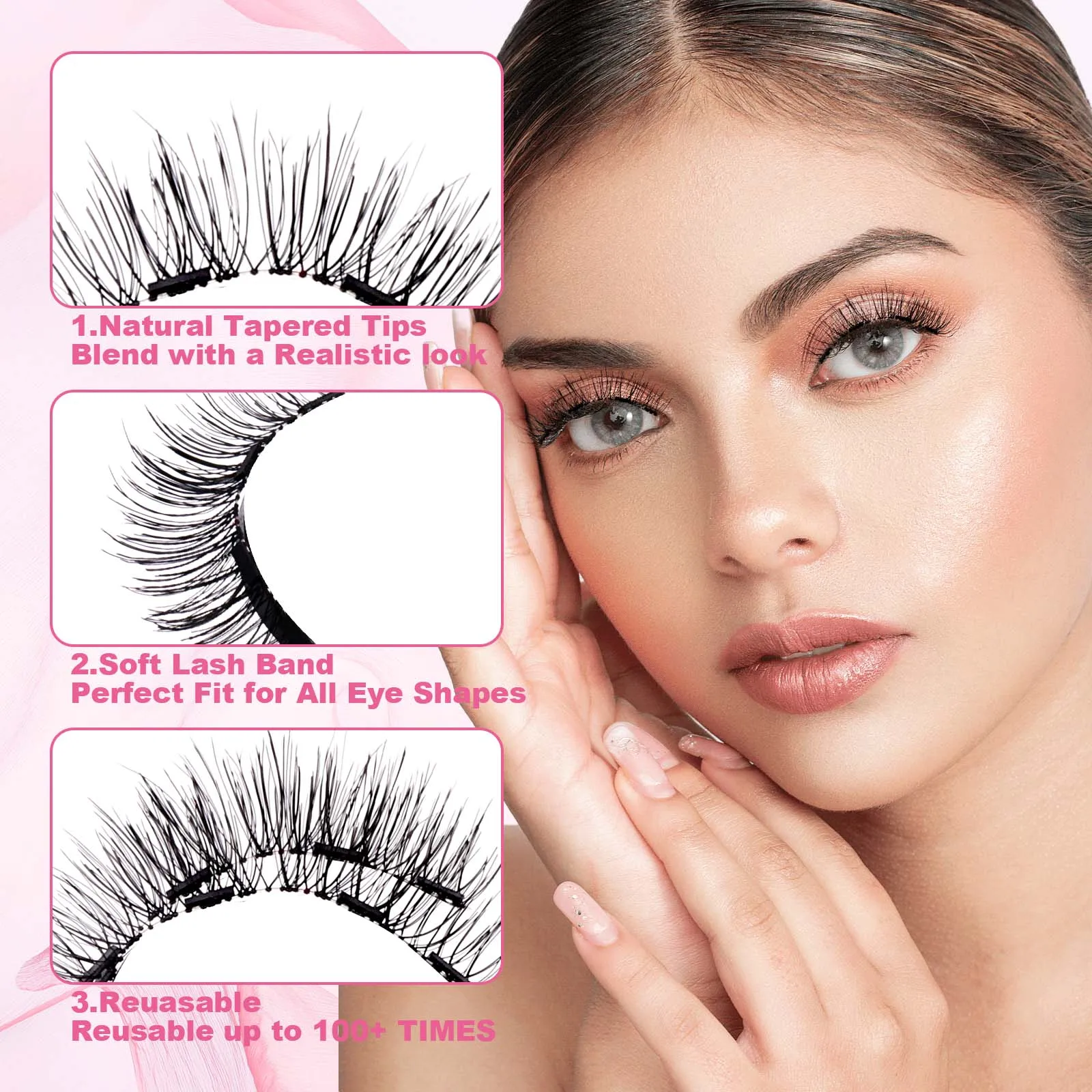 GEMERRY 1 Pair Magnetic Eyelash with Tweezer DIY Wispy Reusable Strong Hold Glue Free Magnet 3D Effect False Eyelashes