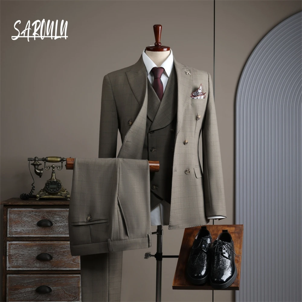 Textured Green Dancing Men's Suit Charming Groom Wear Party Four Seasons High Quality Handsome Celebrity Blazer Vest Pants Set