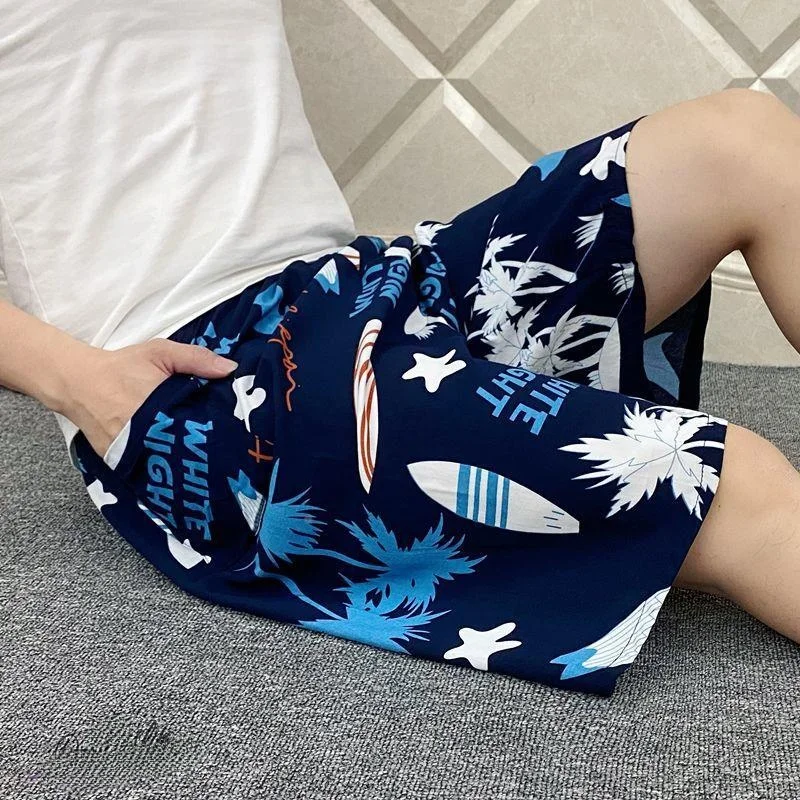 

Летние мужские свободные брюки 2024 из тонкого хлопка и искусственного шелка для дома, повседневные, модные, в стиле кэжуал, длиной до колена