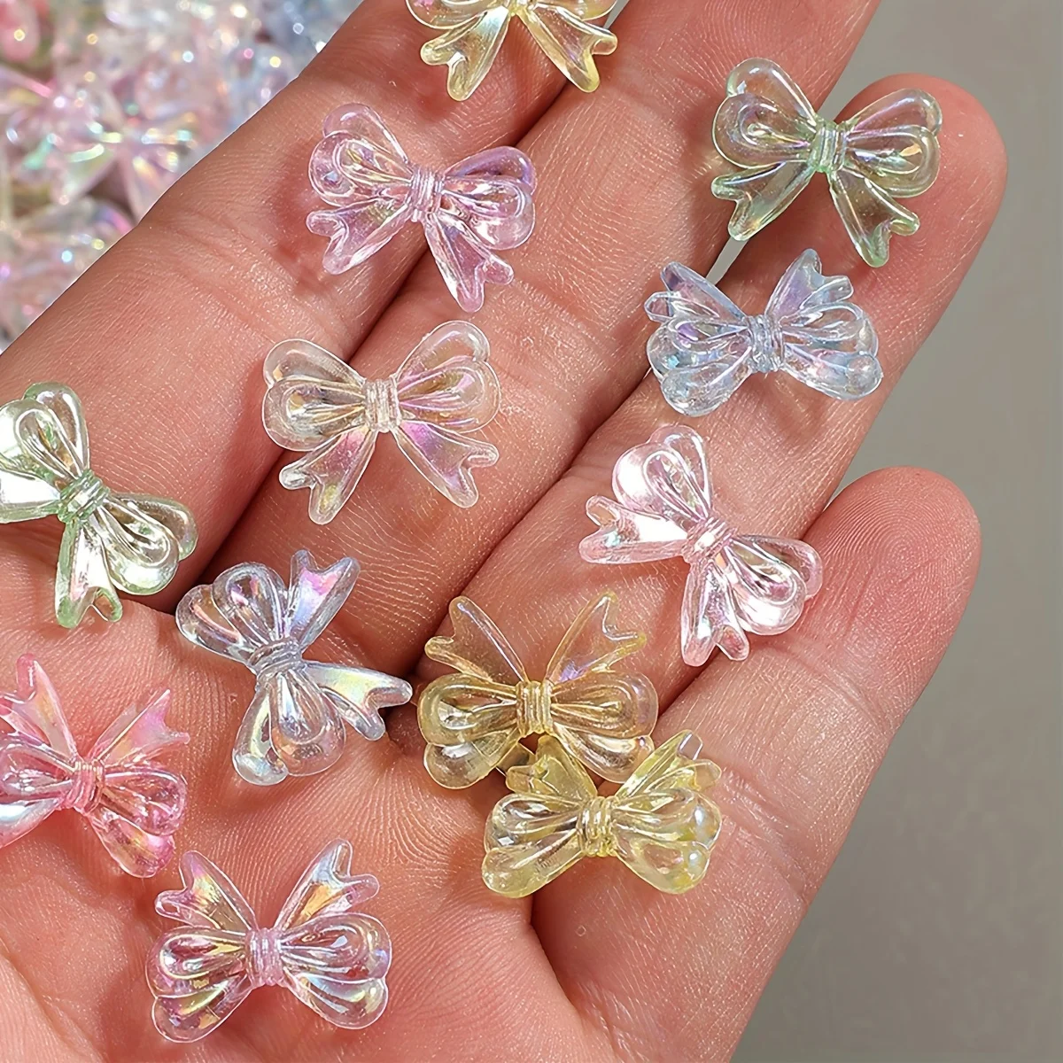 19*15mm 150pcs Valentine's Day Acrylic Rainbow Sparkling Finish Transparent Small Bow AB Mixed Color Beads | Jewelry Making DIY