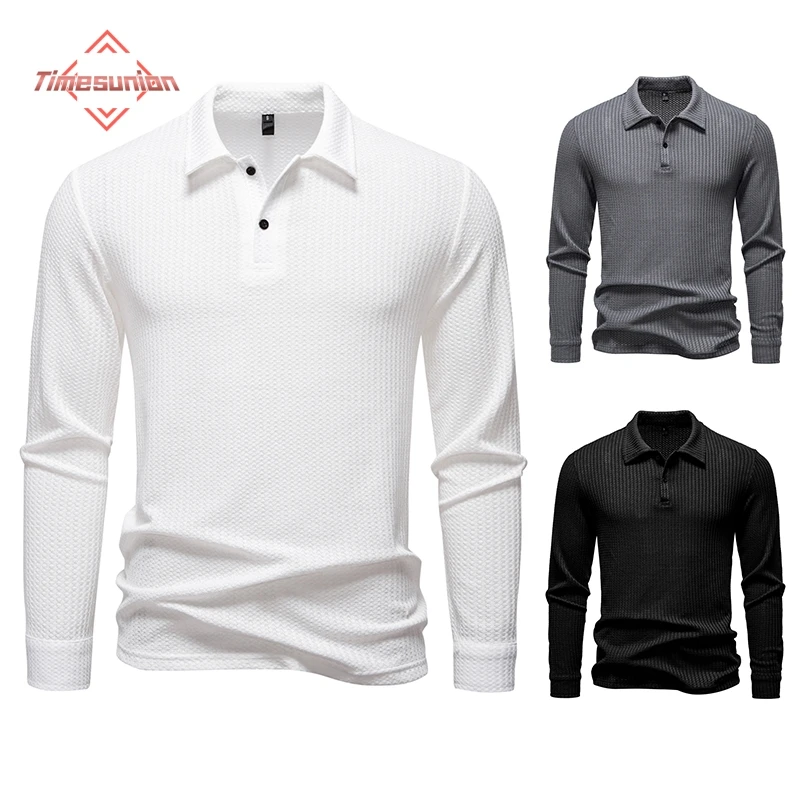 

Рубашка-поло с пуговицами, мужская футболка в рубчик в полоску с длинным рукавом, минималистичный деловой топ премиум-класса на весну и осень