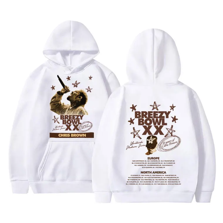 Rapper Chris Brown Breezy Bowl XX Tour 2025 Hoodie Men Women Hip Hop Fashion Pop Music Sweatshirt Casual Cotton Vintage Pullover
