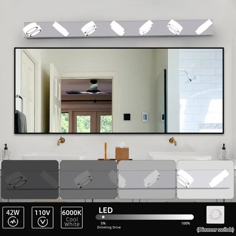 Modern 7-light LED Vanity Fixture with Acrylic Shade Energy Efficient Bathroom Wall Light with A Dimmable Length of 52.2 Inches