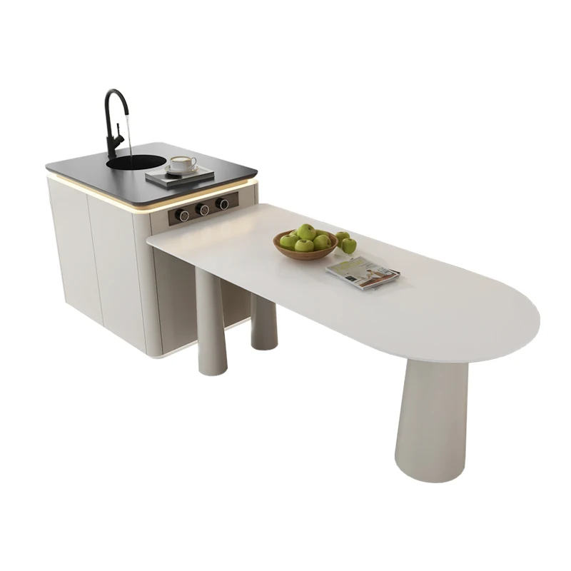 Integrated Circular Arc Cream Style Multi-Functional Household Stone Plate Dining Table Inverted Bar Counter