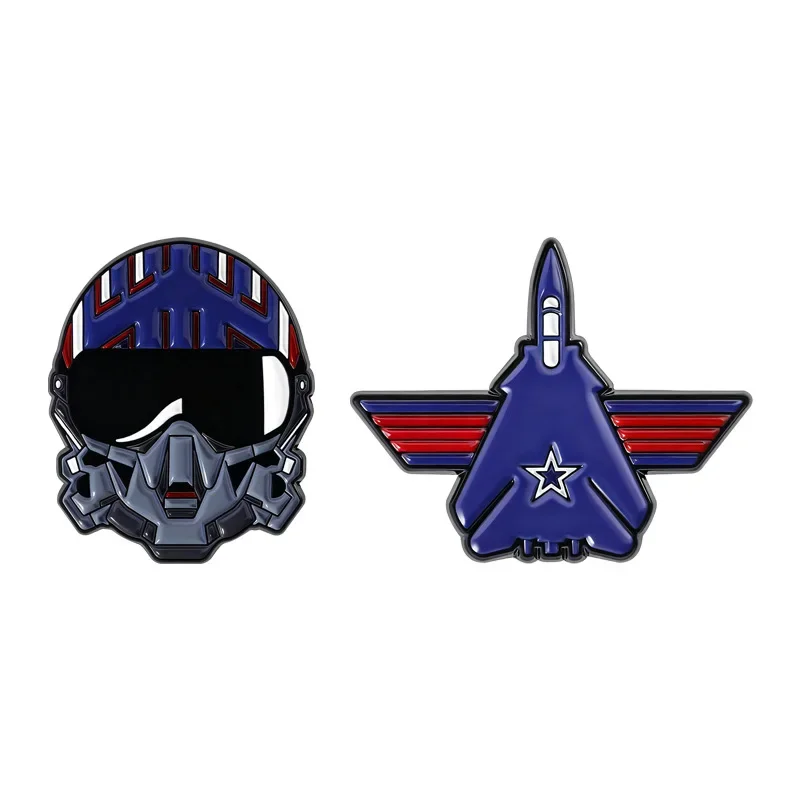 Creative New Mecha Helmet Fighter Emblem Deep Blue Red Color Scheme Mechanical Style Decoration Brooch Pins Brooches on Clothes