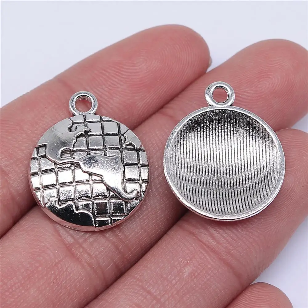 

Wholesale 100pcs/bag 24x20mm Globe Pendant Charms Wholesale For Jewelry Making Antique Silver Color Globe Pendants Charm Globe