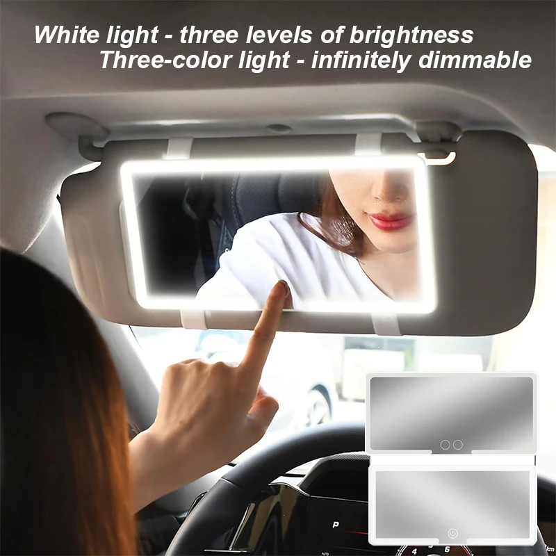 Car HD Interior Makeup Mirrors Rechargeable Dimmable Fill Light Touchscreen Sun Visor Plate Interior RearMirror for Girls Women