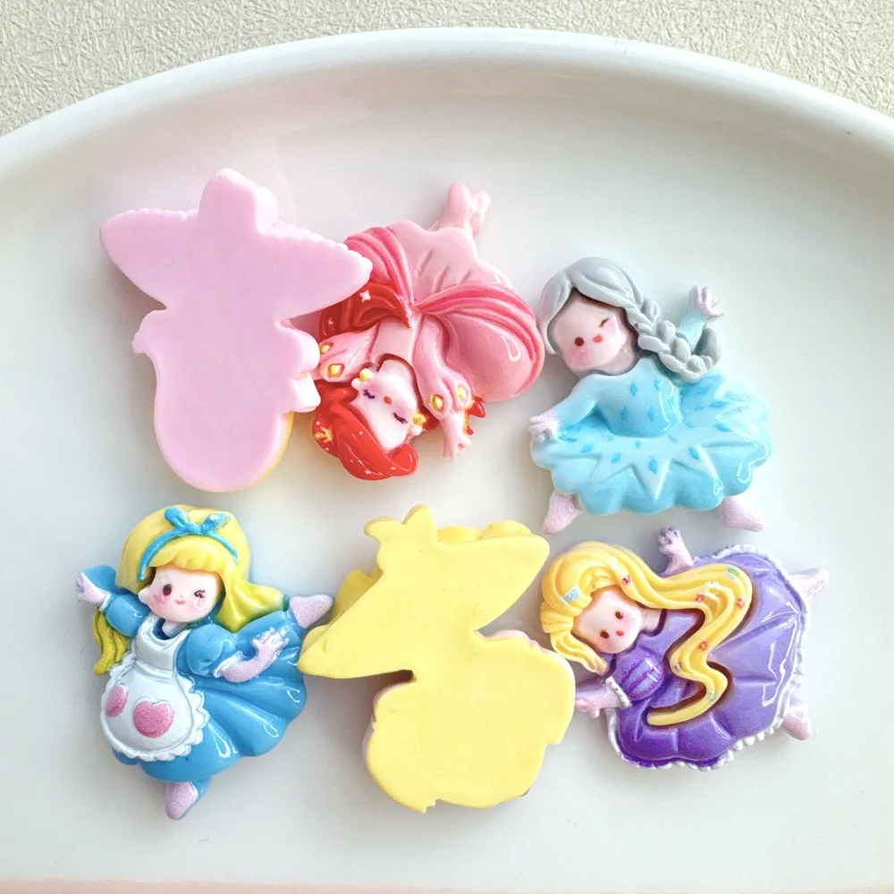 5pcs Glossy Fairy Tale Dancing Princess cartoon resin flatback cabochon diy crafts materials kid handmade jewelry charms