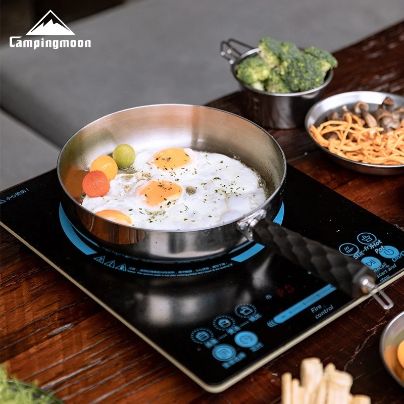 مقلاة فولاذية ثلاثية الطبقات للتخييم من CAMPINGMOON CC-23، مقبض محمول وقابل للفصل، مقلاة عميقة #4