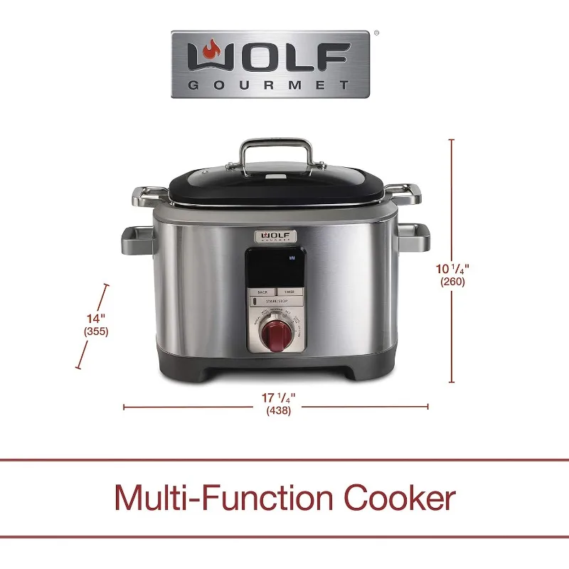 Wolf Gourmet Programmable 6-in-1 Multi Cooker with Temperature Probe,7 qrt,Slow Cook,Rice,Sauté,Sear,Sous Vide,Stainless Steel