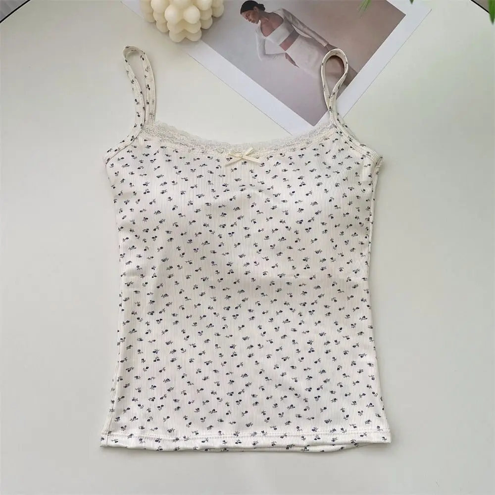 

Fashion Floral Tops Lace Flower Print Camis Elegant Y2K Floral Tank Tops Slim One Size Sexy Vest Spring