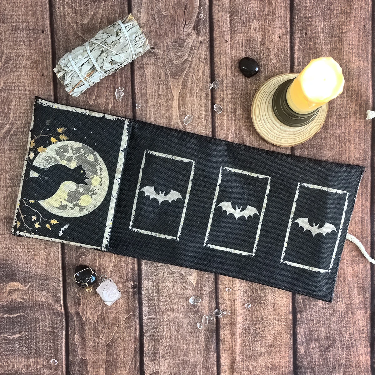 Vintage Mond Hexerei Katze Tarot Aufbewahrungstasche Wahrsagerei Tarot Karten Tischdecke Mondlicht Schwarze Katze Wrap Beutel Halloween Dekor
