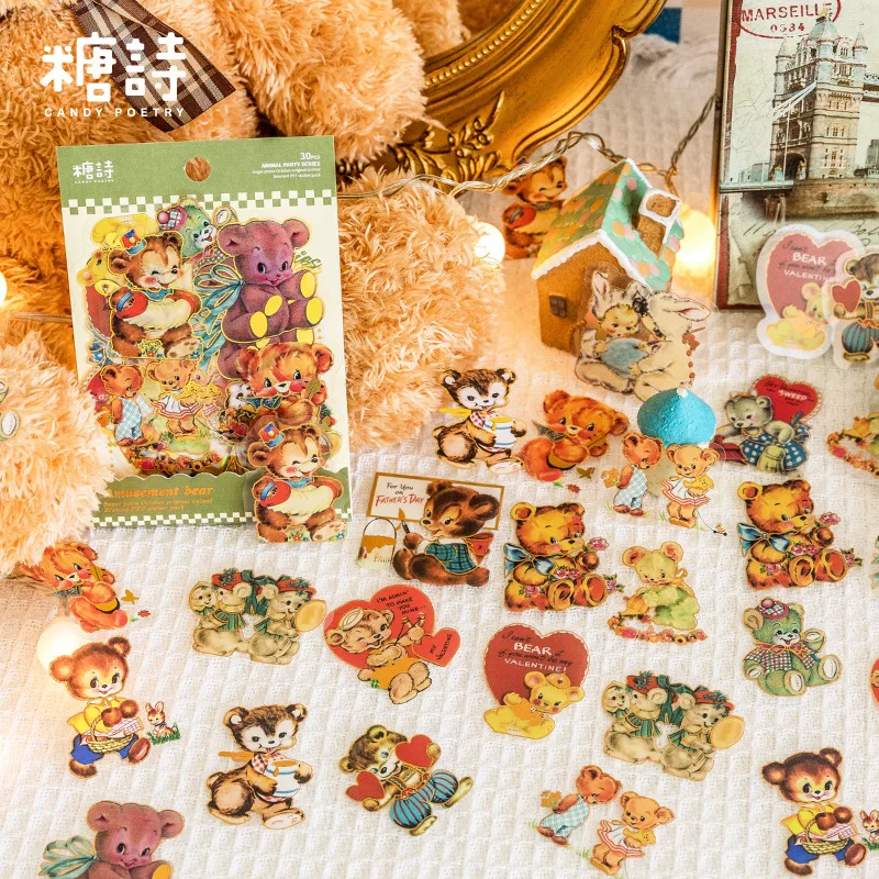 30pcs Kawaii Scrapbook Stickers Animal Party Scrapbooking Supplies diary Planner Decorative Stationery Sticker