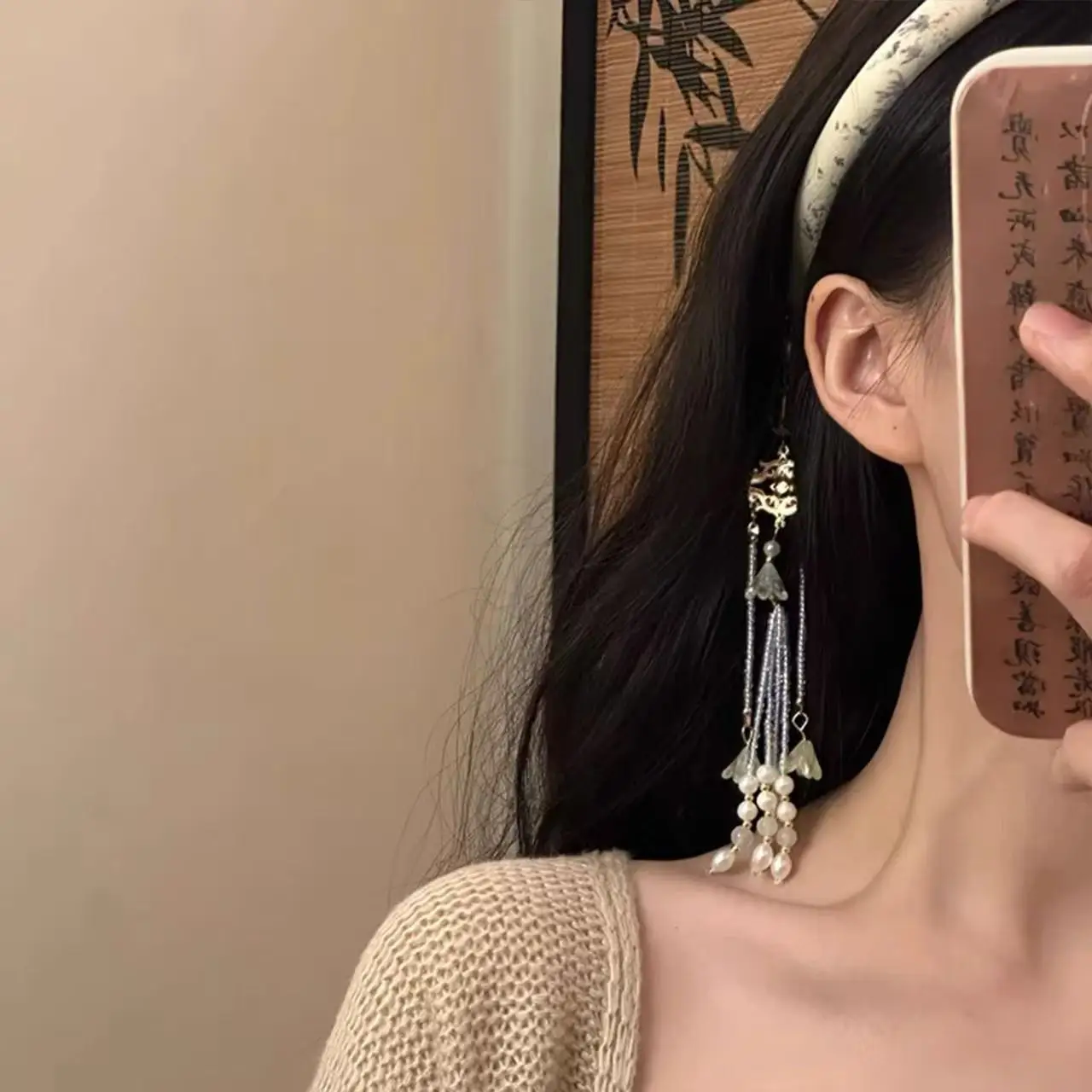 Yun Shui Yao New Chinese-Style Ink-Wash Tassel Bead Headband Ethnic-Style Cheongsam Fake Earrings Hair Hoop Hair Clip Headpiece
