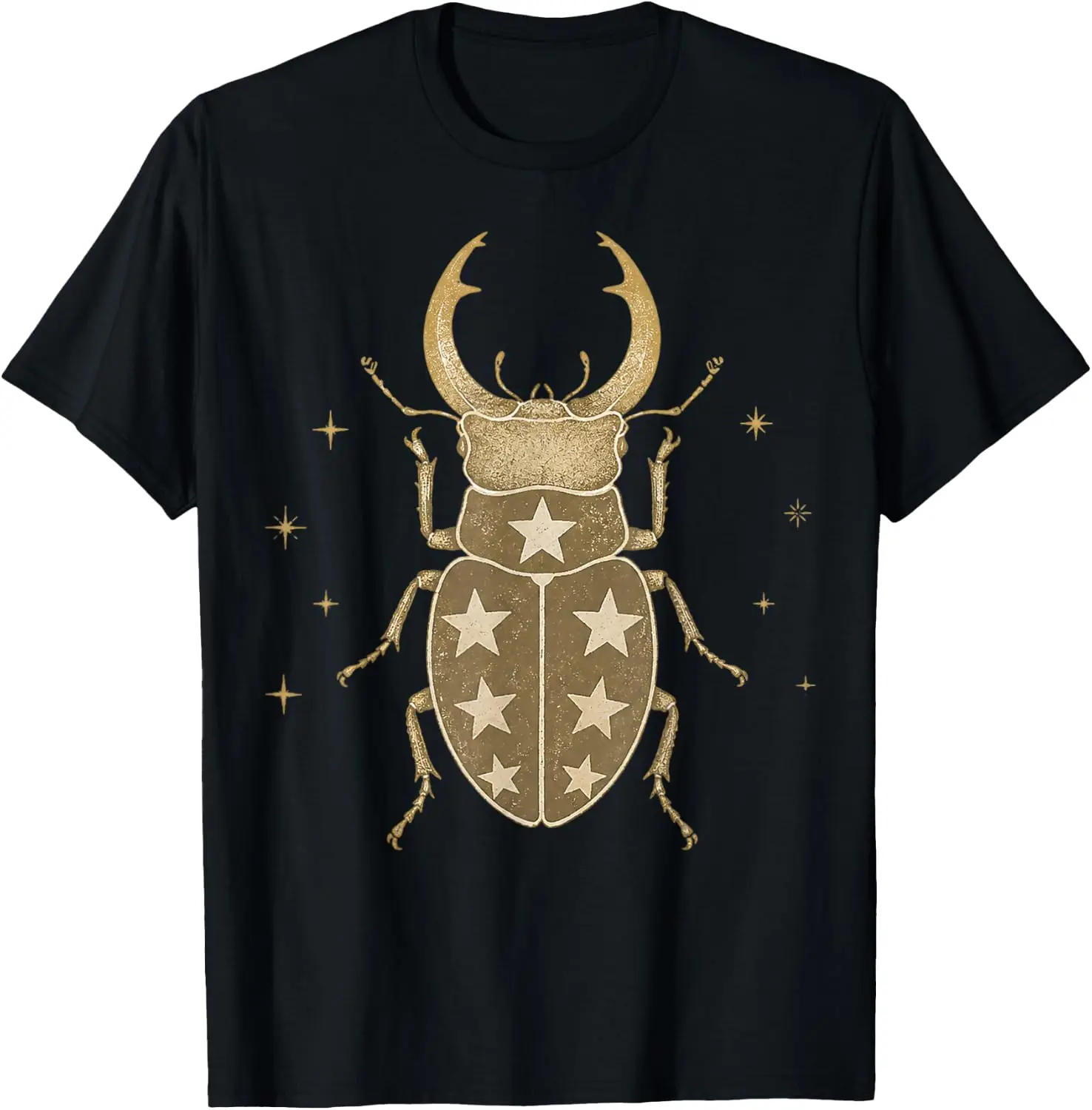Stag Beetle Whimsy Insects Bugs Entomology Entomologist T-Shirt Men Women Unisex Novelty Graphic T‑Shirt, Classic Crew Neck 100% Cotton Tee, Lightweight Anti‑Pilling Breathable Casual Tops, Year‑Round Daily Outfit, Holiday Birthday Present Tee