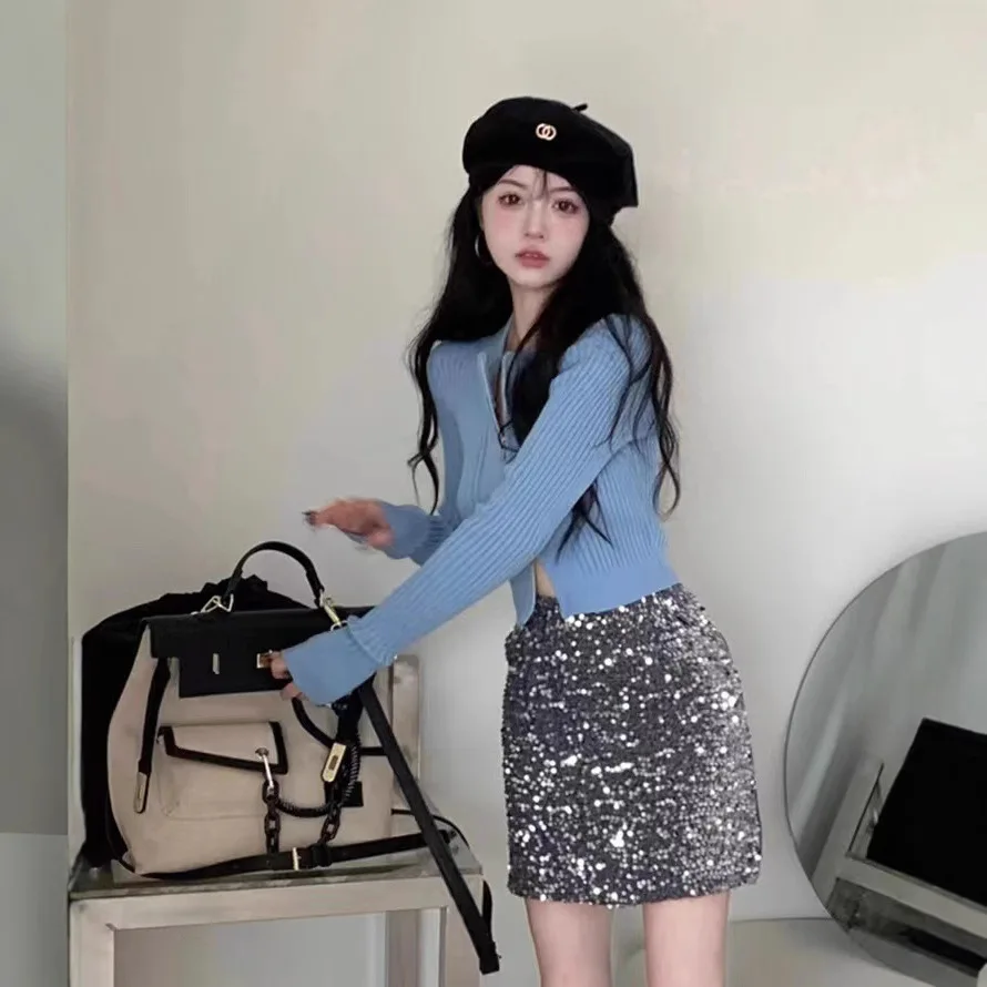 

Women's Sweater Zipper O-Neck Long Sleeve Top Knit Cardigan Short Coat Casual Solid Knitwear Korean All-match Basic Top Wh1