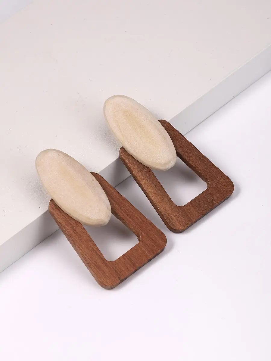 Minimalist Wooden Geometric Shape Stud Earrings