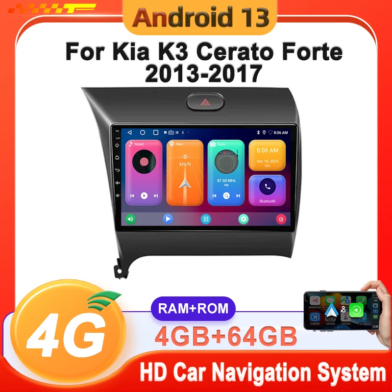 

Автомобильный радиоприемник Carplay на Android 13 для Kia K3 Cerato Forte 2013-2017, мультимедийный плеер, автомобильное радио, GPS-навигация, ТВ, головное устройство