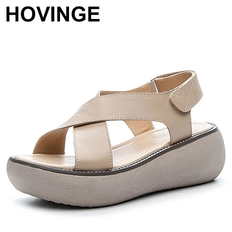 Women's Summer Thick Sole Heightening New Retro Genuine Leather Single Shoes Casual Cowhide Sandals