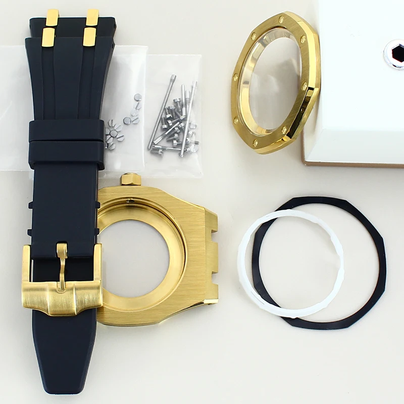 نموذج بلوط معدل لساعة NH35 مطلي بحزام مطاطي من الفولاذ المقاوم للصدأ 316L لحركة NH36 #5