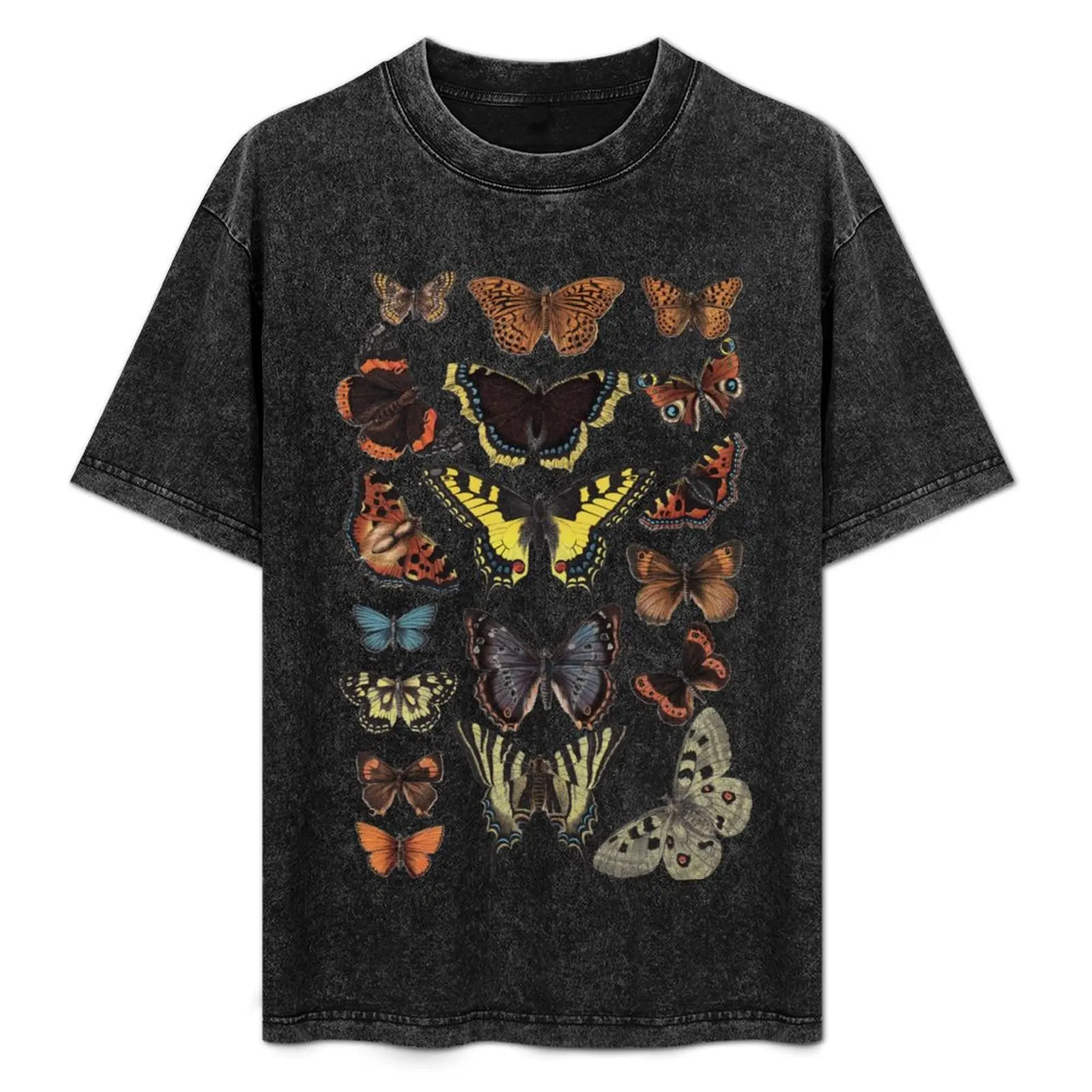 

Butterflies chart with big yellow Butterfly T-Shirt anime vintage graphic tee vintage tees Men's t-shirts